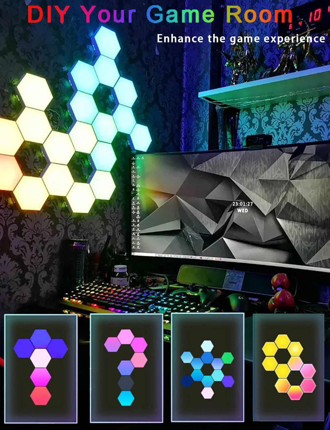 Best Room Setup Hexagonal Led Light Plastic Hexagon DIY Hexagon Light for Gaming Phone App Controlled 16 Million Northern Color