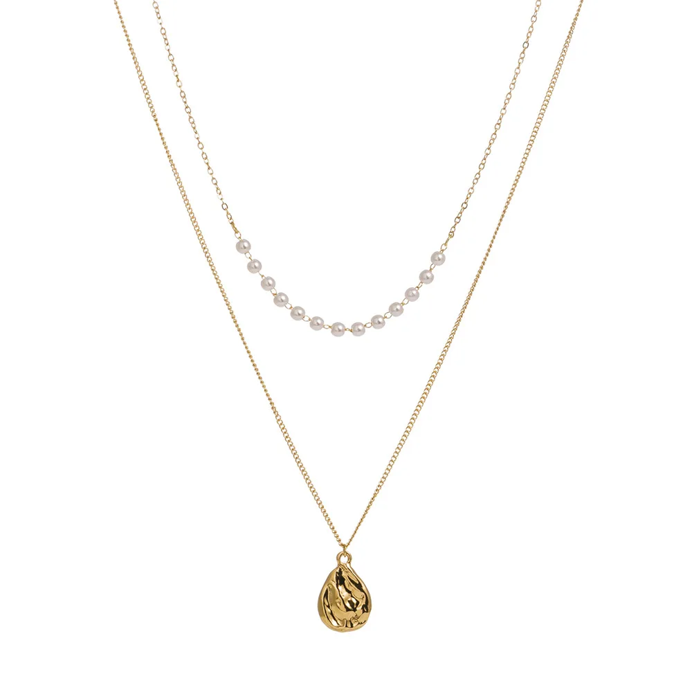 Hand Pearl Neck Chain Double Necklace 