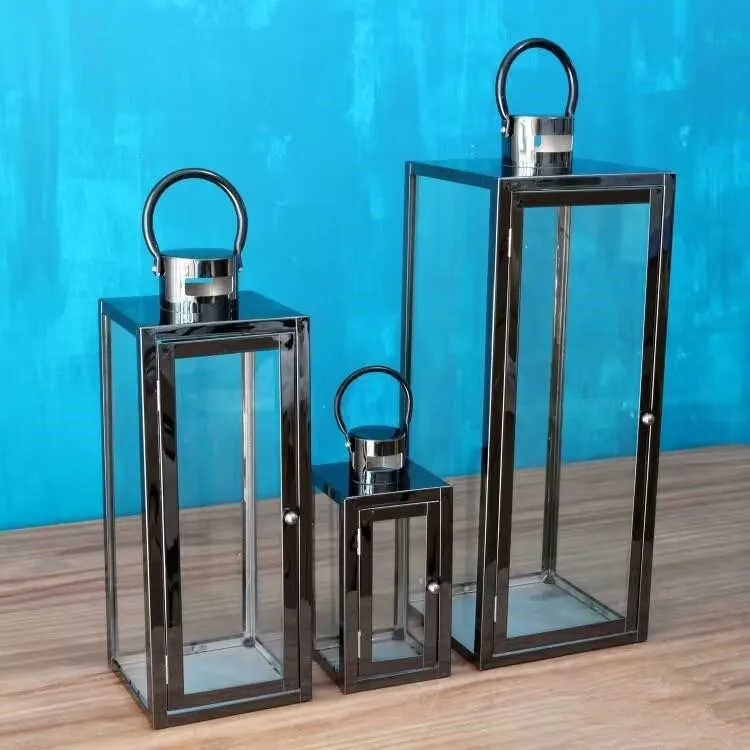 Manmiao Metal Set of 3 Stainless Steel Candle Holder Lantern Decorative Lantern for Home Decor