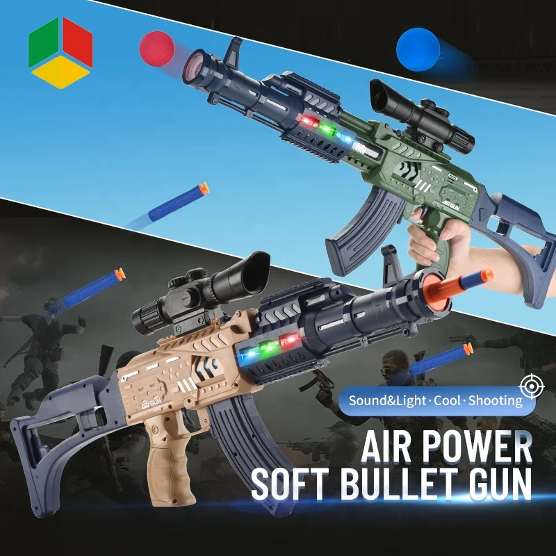 QS Popular Shots Manual Soft Bullets Gun Toy Long Shooting Range Pistol Air Power Toys With Sound and Light