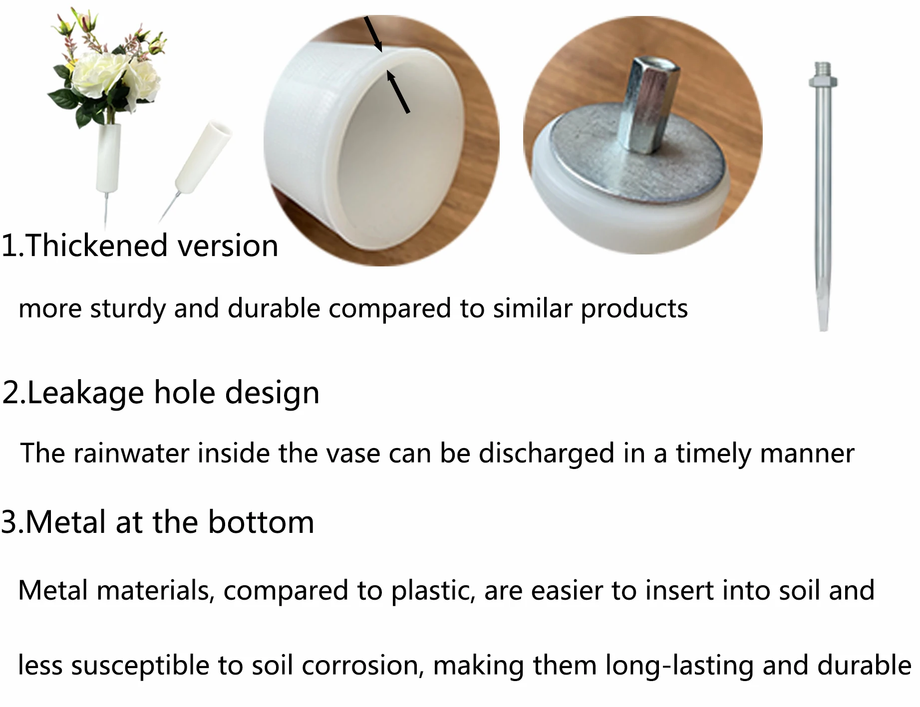 Cemetery Vases with Spikes Cemetery Flower Holder Black Plastic Grave Vase with Drainage Hole Funeral Flower Stands