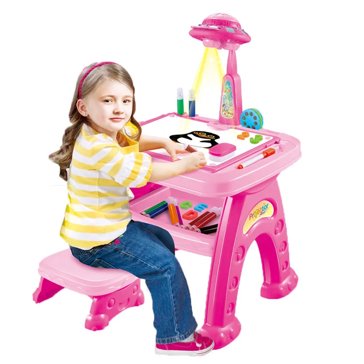 Multi-Function Drawing Board Table Educational Projection Drawing Kids Intelligence Learning Table Toy With Projector