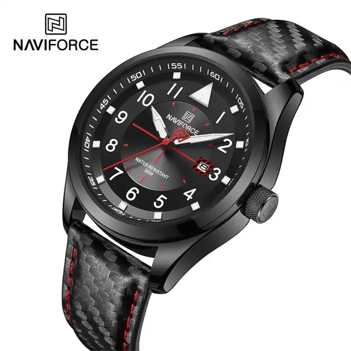 NAVIFORCE NF8022 Fancy Brown Man Quartz Watch Luxe PU Leather Strap Water Resist Auto Date Concise Business Watch Supplier