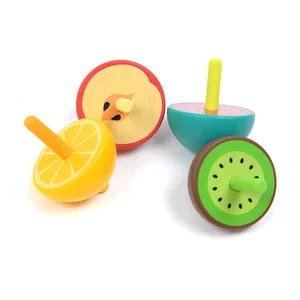Fruit Painted Gyro Creative Wooden Gyroscopes Toy Funny Wooden Spinning Top New Toys Mini Tops-Watermelon&Apple&Lemon&Kiwifruit
