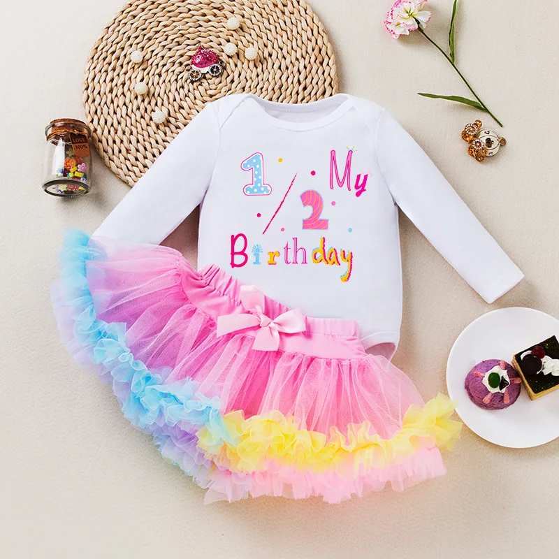 Baby Girl Birthday Dresses Adorable Mesh Party Rompers