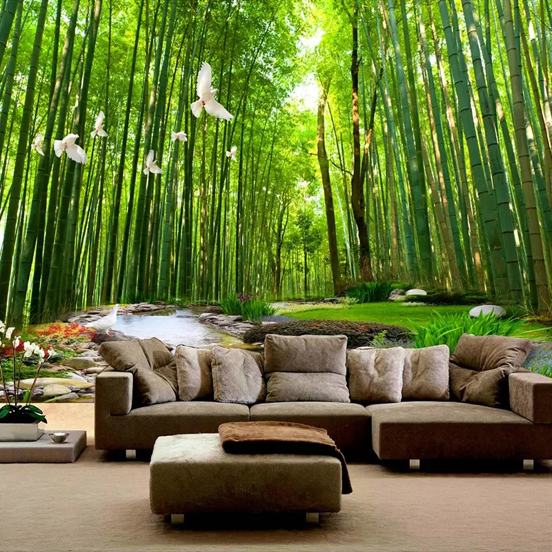 songqians Wallpaper 3D Green Bamboo Forest Pond Lotus Wall Murals Wallpapers  for Bedroom Living Room : Amazon.co.uk: DIY & Tools
