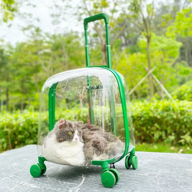 Pet Carrier On Wheels Fully Transparent Pet Trolley Carry Bag Airline Approved Pet Cabin Travel Bag