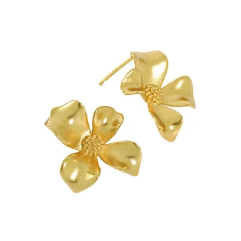 Qimei 925 Sterling Silver Stud Earrings for Women New Design Gold Plated Flower Earrings Trendy Jewelry