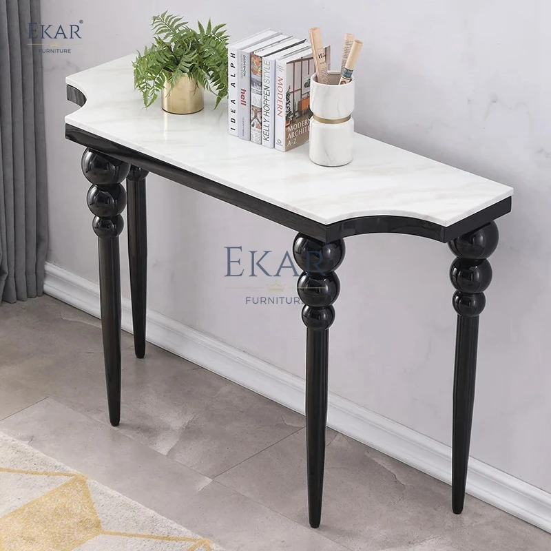 product contemporary marble top console table with wooden legs for living room home gym apartment wedding home bar warehouse use-59