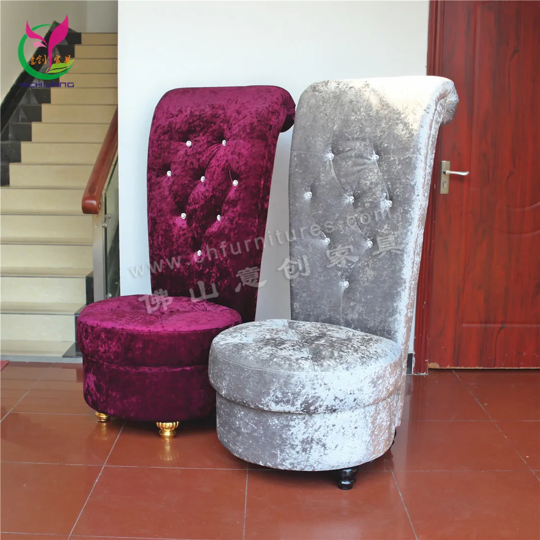 Stainless Steel Leather Wedding Bride Groom Chair Purple