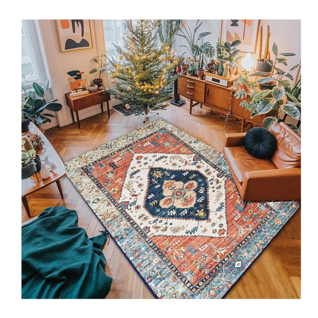 DMC-01 Luxury Persian printed carpet Chenille Fabric Polyester big size living room non-slip machine washable foldable area rug