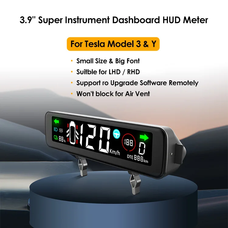 3.9'' Super Instrument Dashboard HUD Meter Waterproof Real-time Display Original Car Date for Tesla Model Y Accessories Model 3