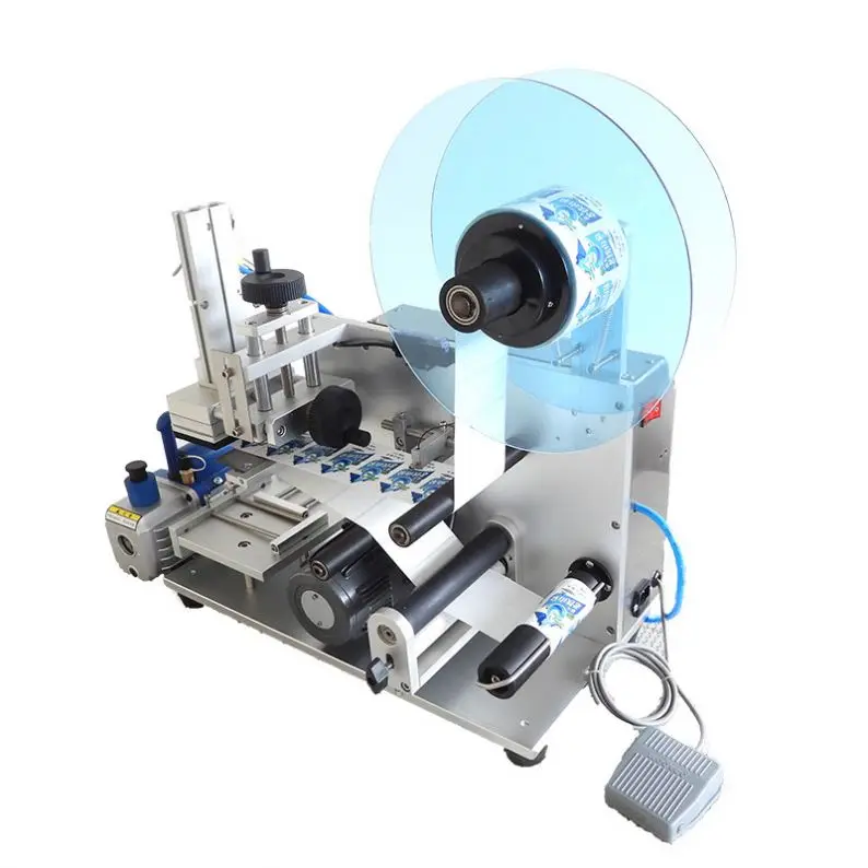 MT-60 Semi Auto Plastic Glass Jar Lid Box Card Bag Price Pneumatic Top Flat Surface Label Pasting Sticking Labeling Machine