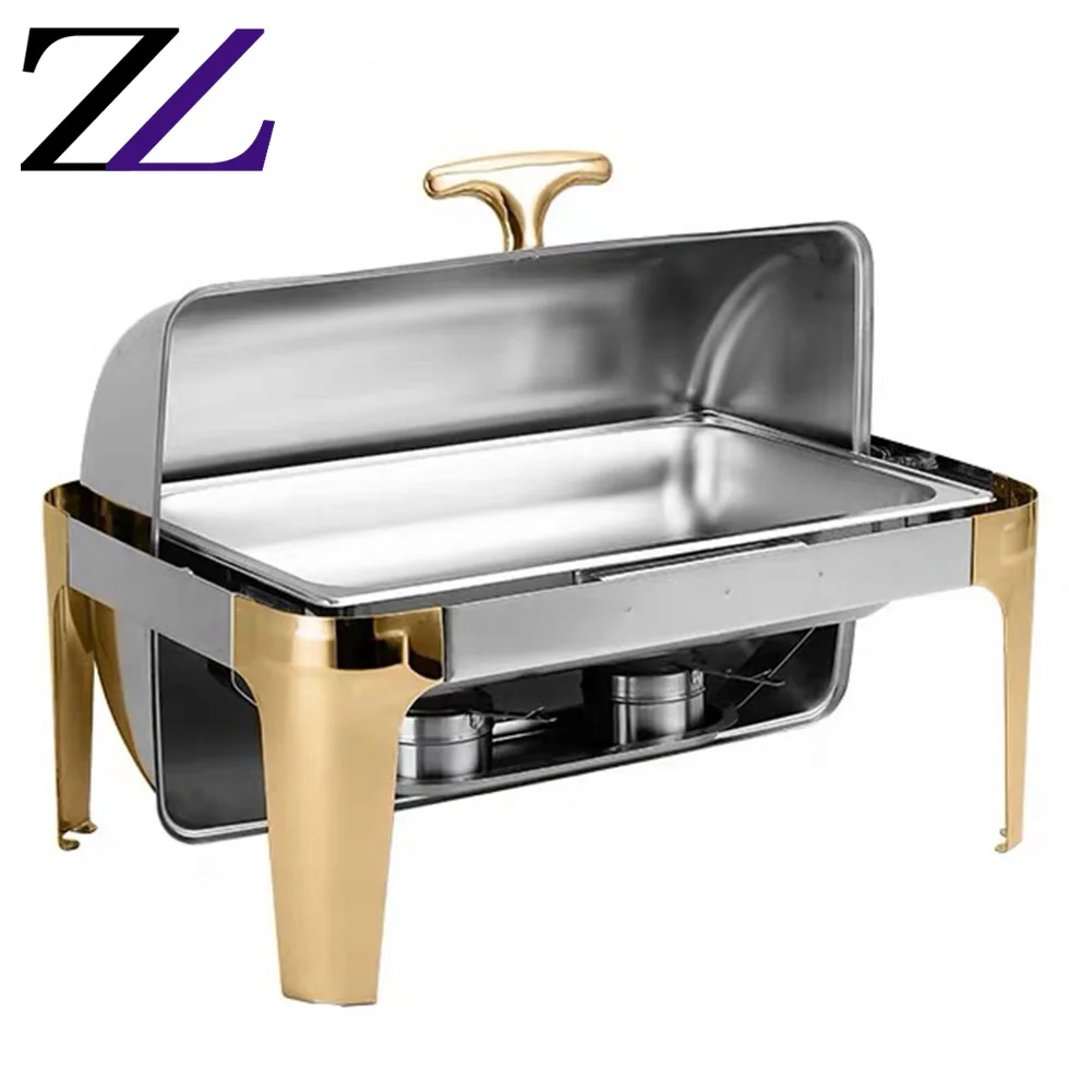 Chaving Dishes Dining Dinnerware Rectangular Buffet Roll Top Chaufing Dish Window Electric Kitchen Counter Top Food Shafer