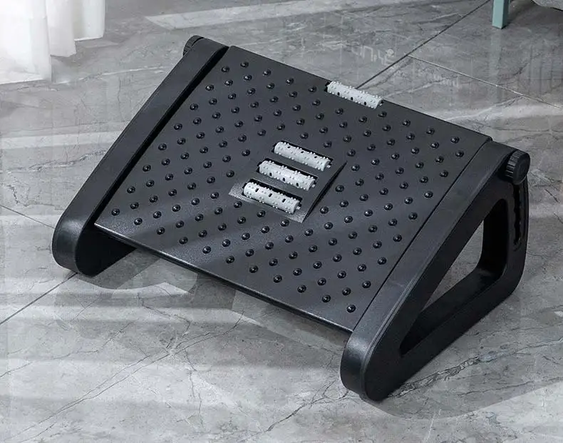 Bamboo Under Desk Footrest - 4 Height Adjustable Ergonomic Foot Rest For Office & Home