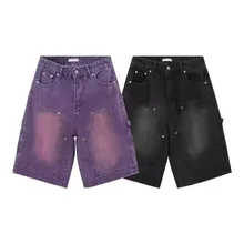 Vintage Washed Y2k Men's Denim Shorts Casual Blank Loose Jean Short Men Custom Embroidery Printing Baggy Jorts for Men