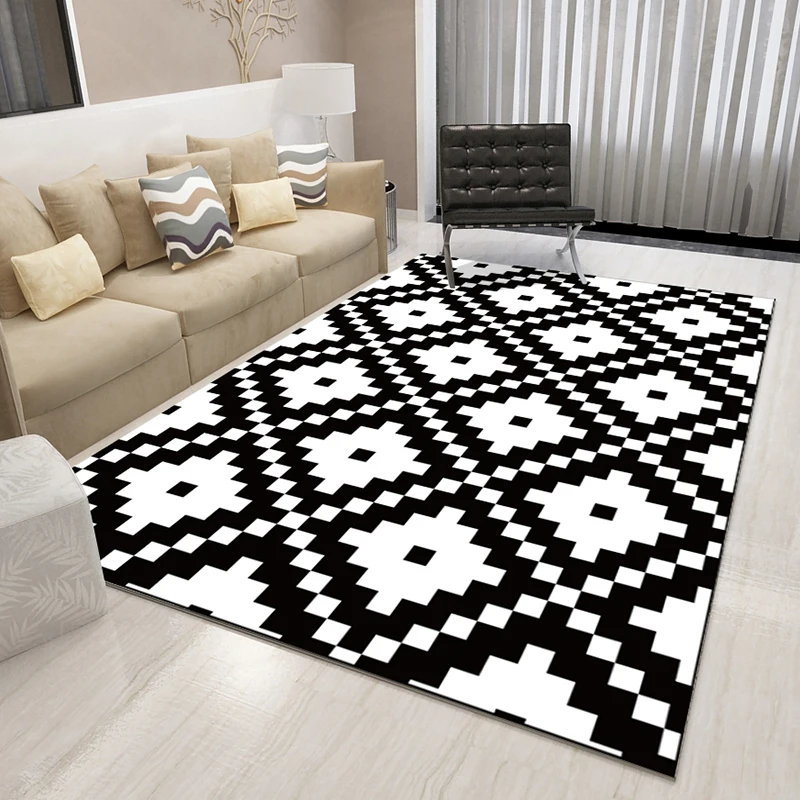 Modern Design Black White Grid Stripe Carpet Rug Abstract Pattern Printed Washable Rug for Living Room Bedroom