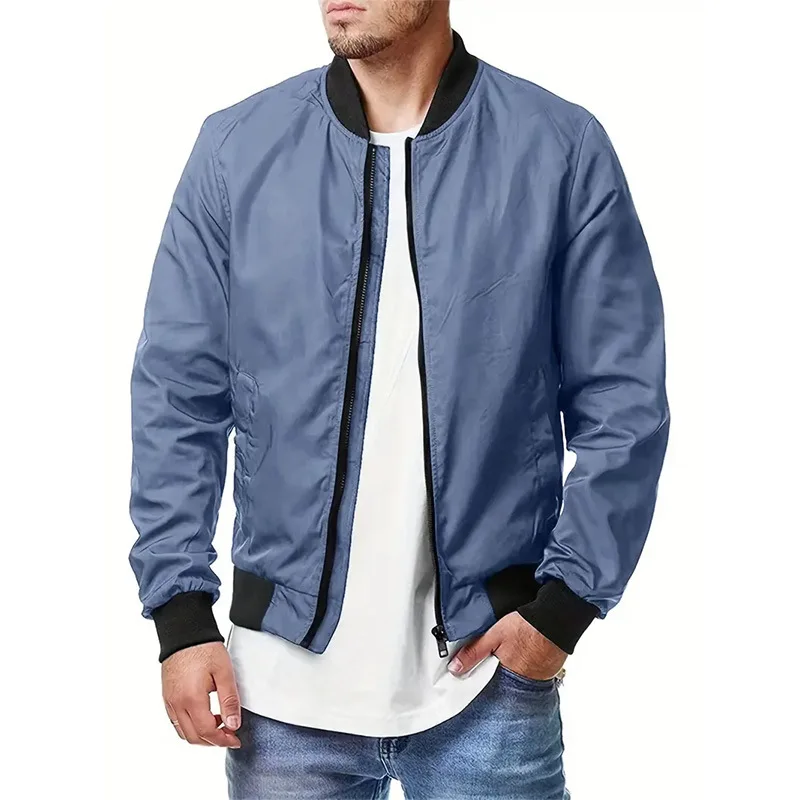 New Autumn Men's High Quality Bomber Zipper Jacket Plus Size Solid Color Streetwear Slim Fit Running Jackets_voghion.com