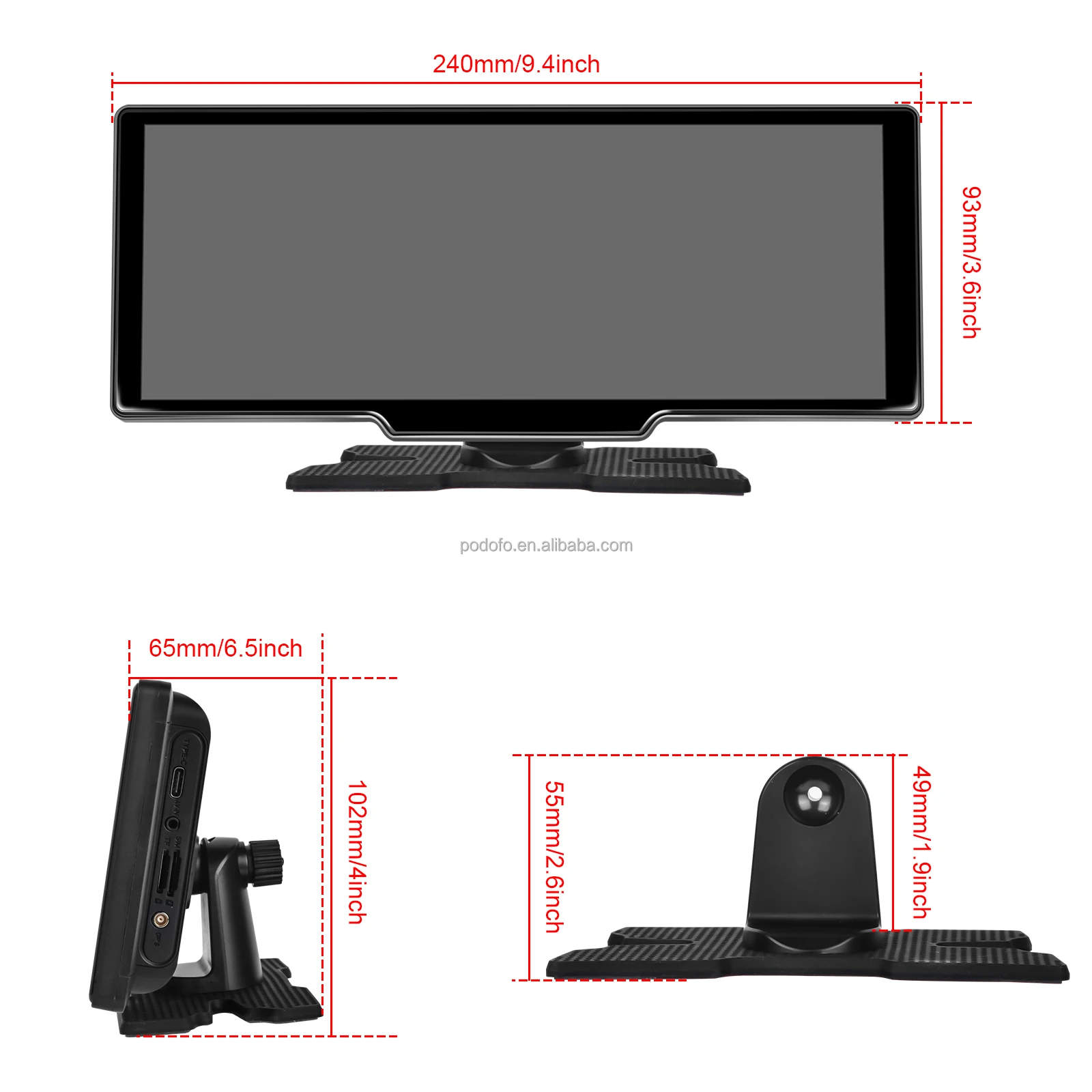 Podofo 10.26" Android 13 Autoradio Display Portable Carplay Android