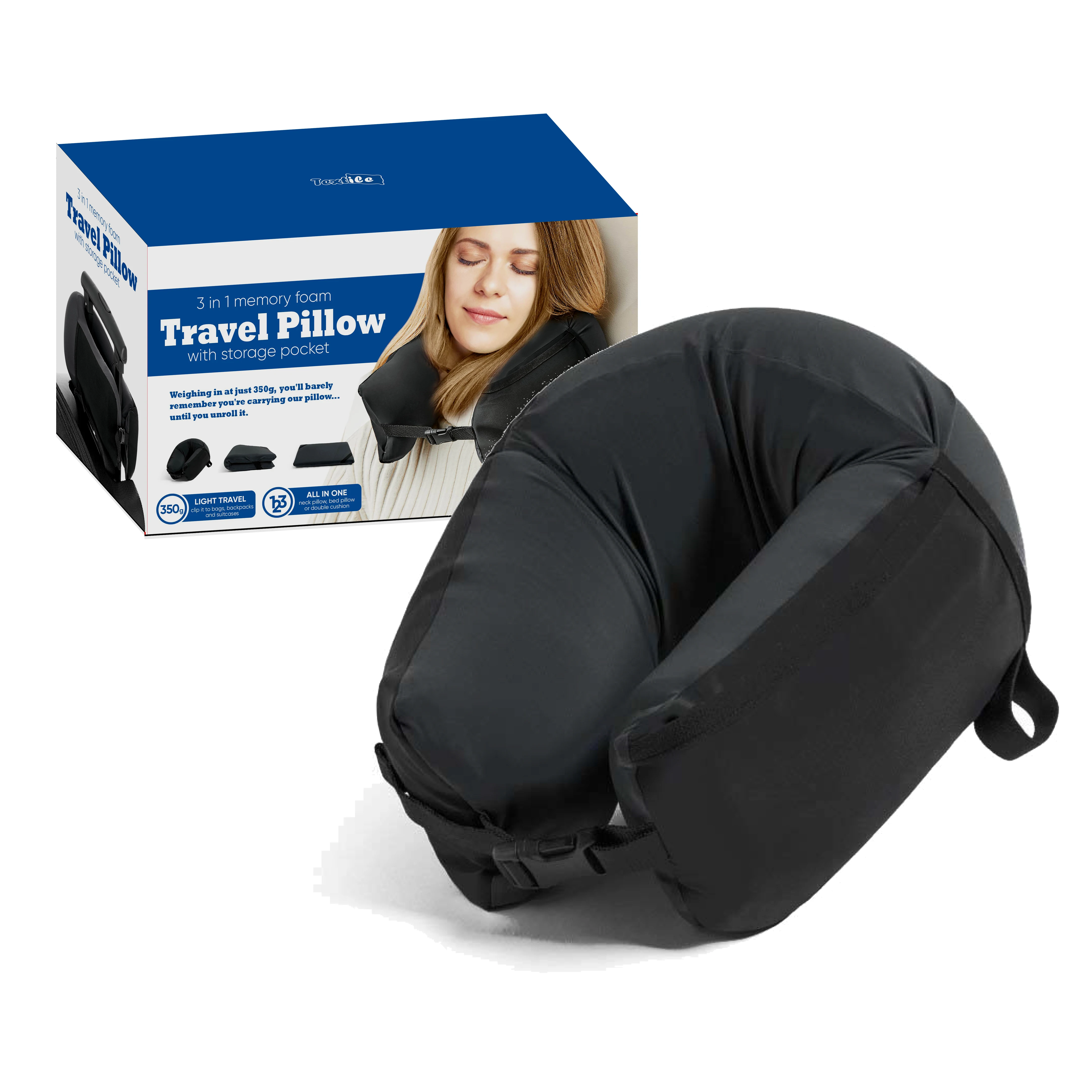 3 in 1 Twist Small Personalized Neck Pillow Travel Hand Memory Foam Travel Pillow