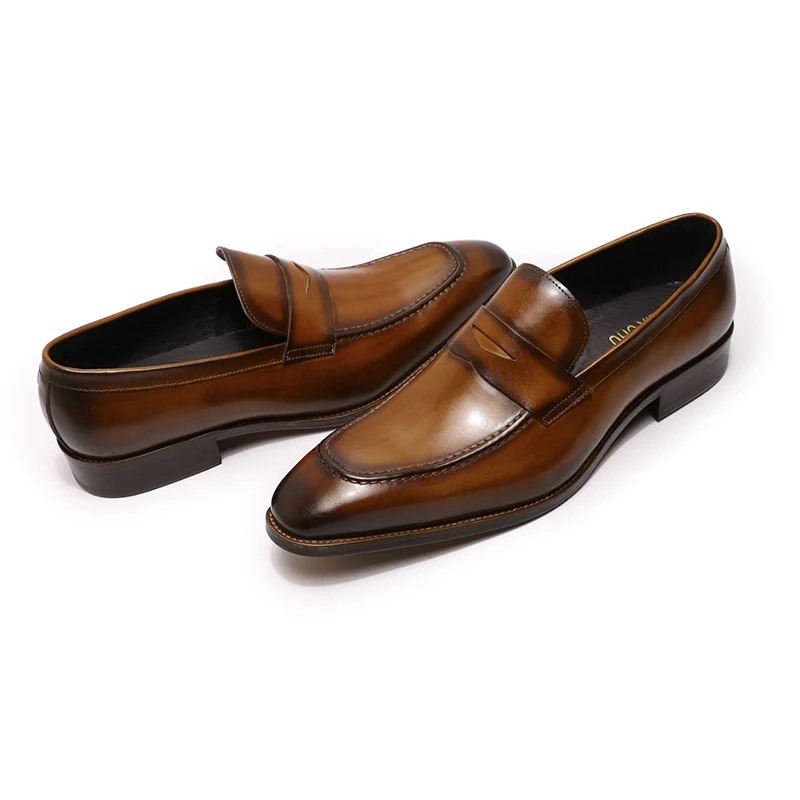 Genuine Leather Navy Blue Shoes Designer Loafer Dress Shoes