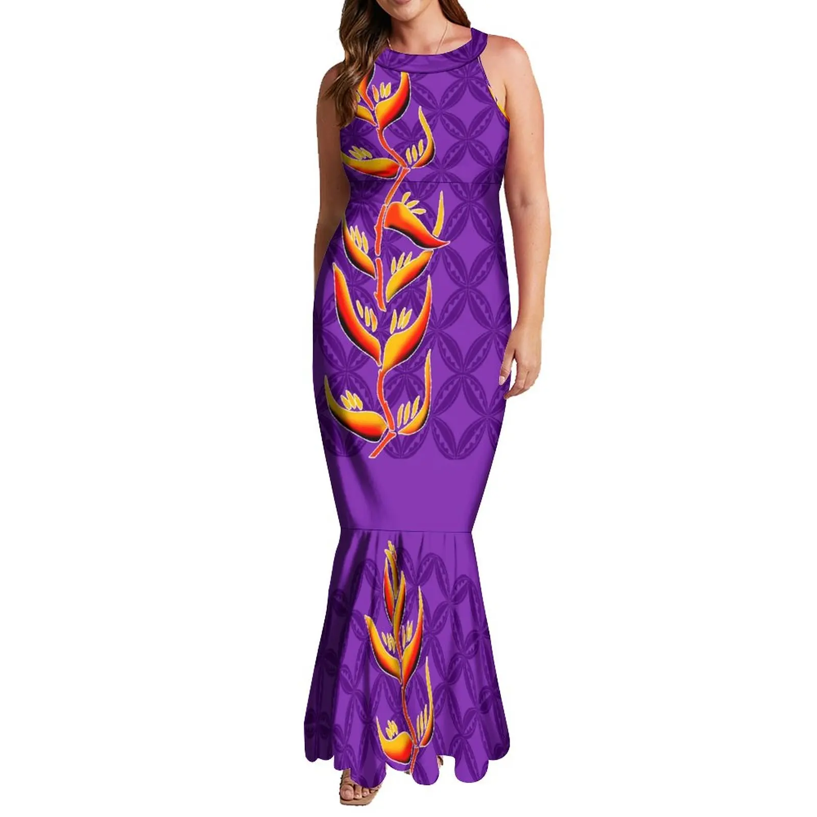 Pacific Island Art Design Mermaid Bridesmaid Dresses TE PA Melanesia Folk  Hand-Painted Plus Size Women's Dresses 5XL 6XL 7XL