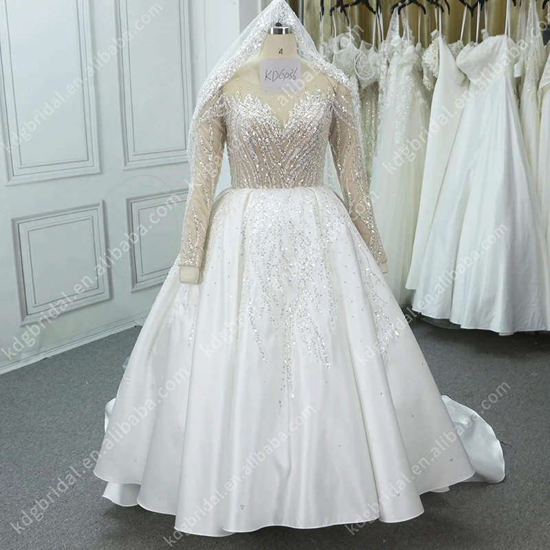 KDG Backless Tulle Sweep Train Beading Sexy Mermaid Long Sleeve Wedding  Dresses Fashion Appliques Lace V-Neck Bridal Gowns