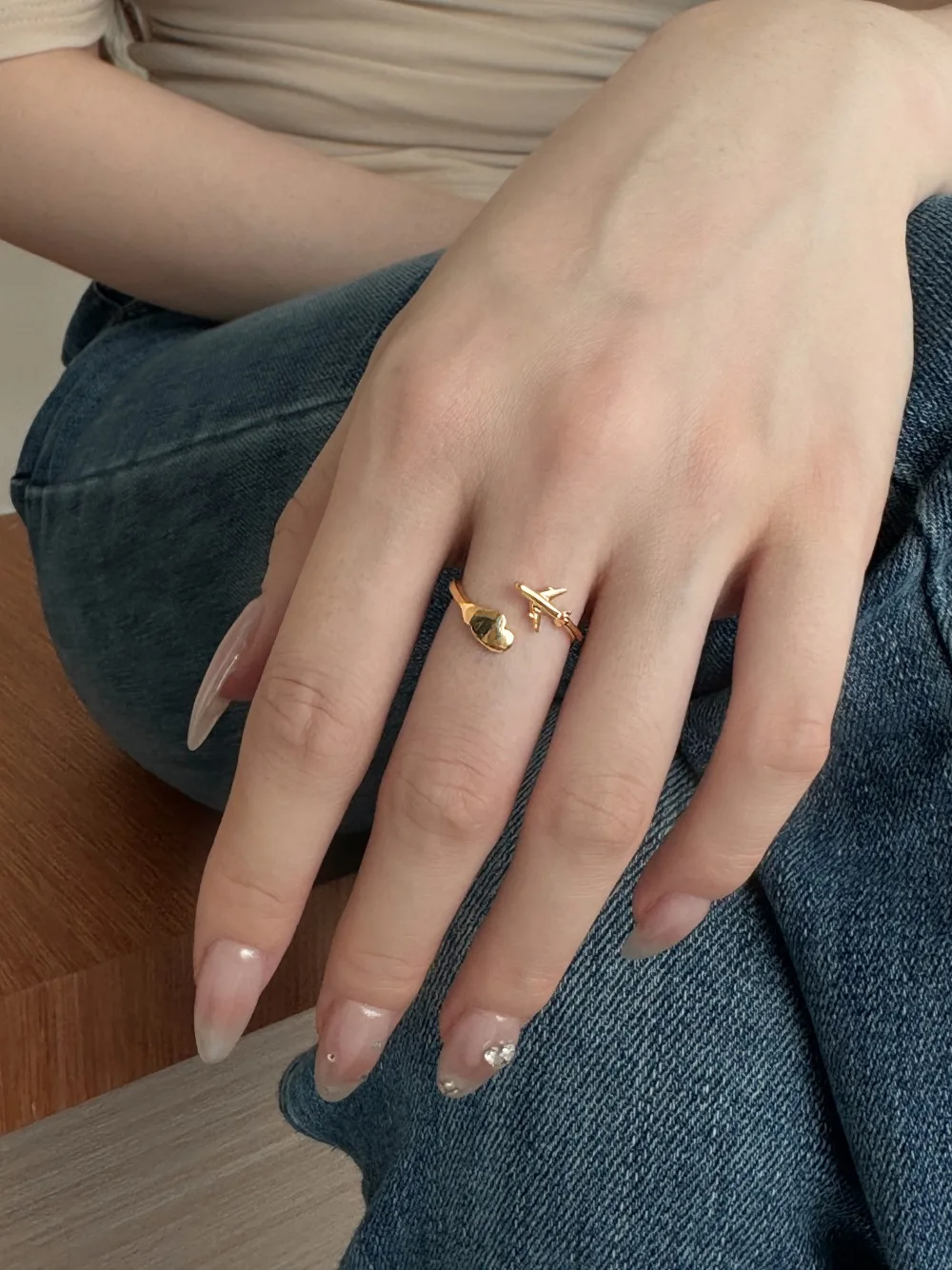 KAKODIY simple 925 Sterling Silver jewelry personalized 18K gold plated ring aircraft cloud opening adjustable ring jewelry for women detail 2