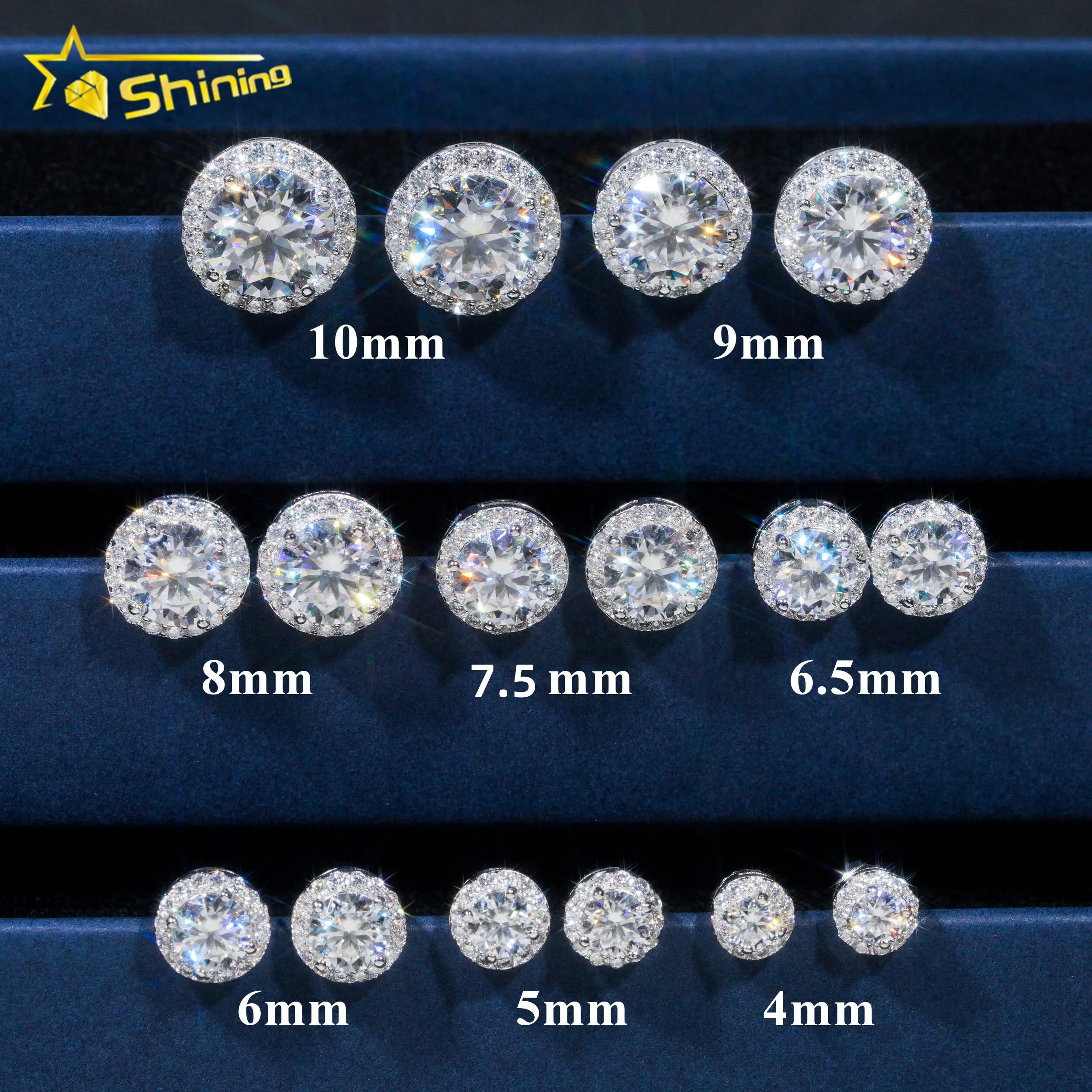 Hot Selling Hip Hop Style 8MM 9MM 925 Silver Halo Design Moissanite  Diamond Stud Earrings
