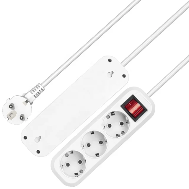 EU Plug 3 Outlets 3m white 250V 16A Extension Cable tabletop Wall Socket Mains Lead Hot Sale power strip