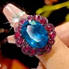 Black gold Blue pointed crystal ring-Open Size
