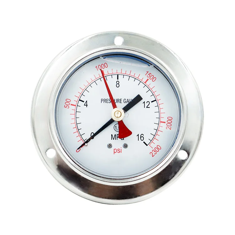 100mm Vibration-resistance Lazy Hand Analog Mechanical Dial Gauge Low Anti-shock Pressure Gauge with Red Needle Double Needle