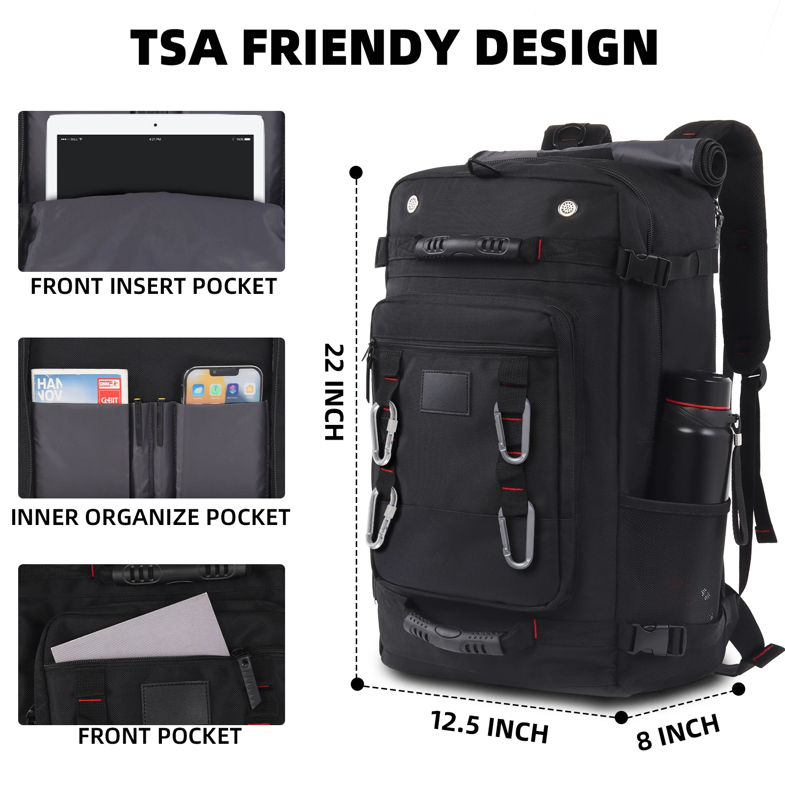 Carry on Backpack Large Travel Backpack for Men Airline Approved Gym Backpack Waterproof Business Laptop Daypack