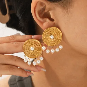 MW Classic Jewelry 316L Stainless Steel Non-Tarnish for Women 18K Gold Plated Trendy Gift Unique Spiral Pearl Drop Earrings