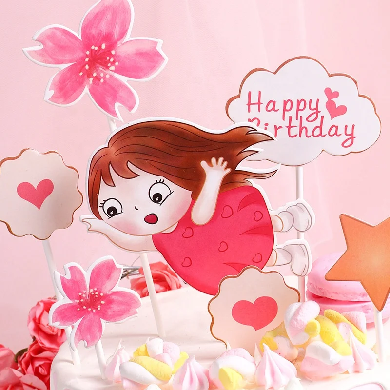 Little Girl's Birthday Cake Decorated with Children's Party