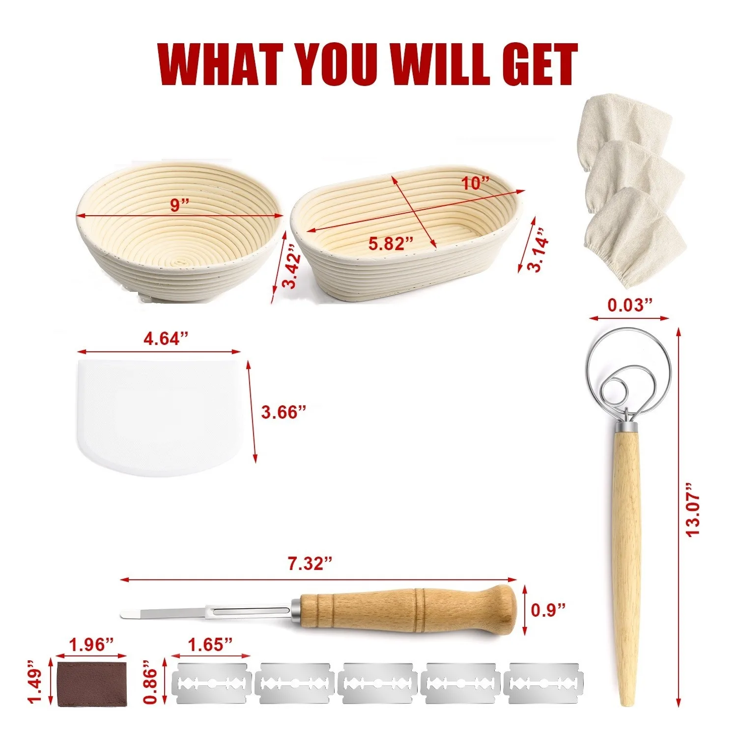 Hot Sell Bread Proofing Basket Set 10 Inch Oval 9 Inch Round Sourdough