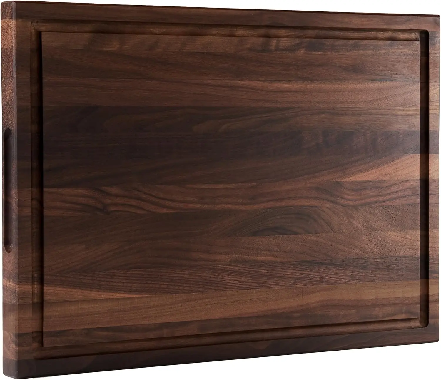 American Dark Walnut Wood Cutting Board 17x12x1in Kitchen Juice Groove Inner Handles Thick Wooden Board