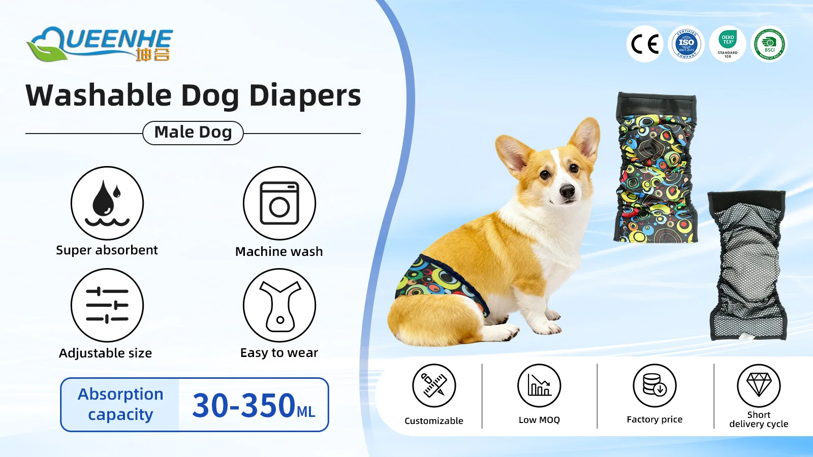 Wholesale Reusable Male Dog Belly Wraps Washable Cloth Male Dog Diaper - product detail 1