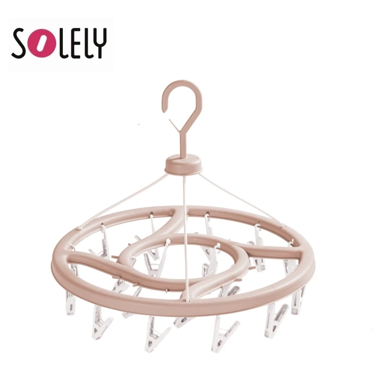 Solely Round Plastic Hanging Drying Rack with 18 Clips