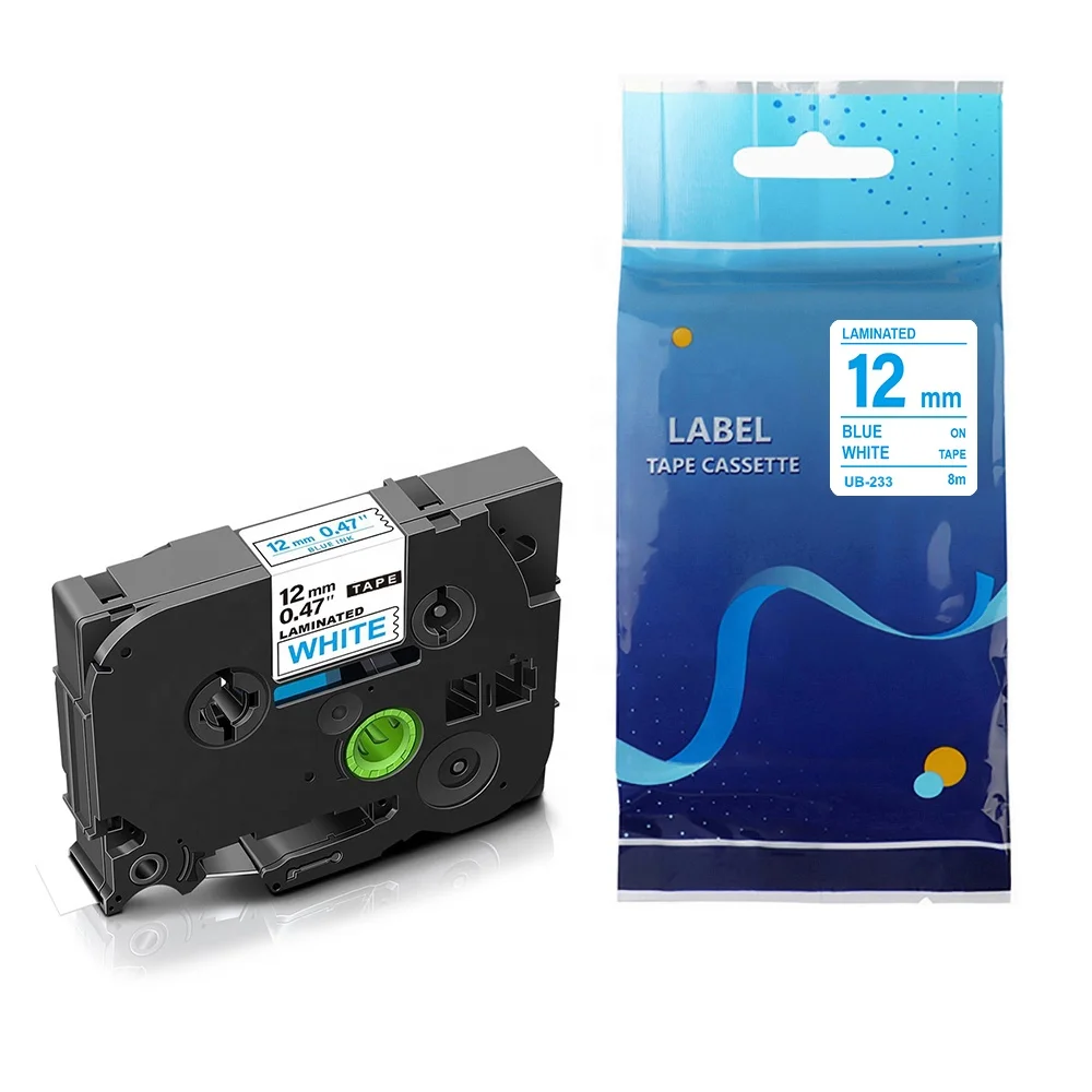 5 Pack TZe-233 Blue on White QPMY Compatible Brother P-Touch Laminated Tze Tz Label Tape Cartridge 12mm x 8m 
