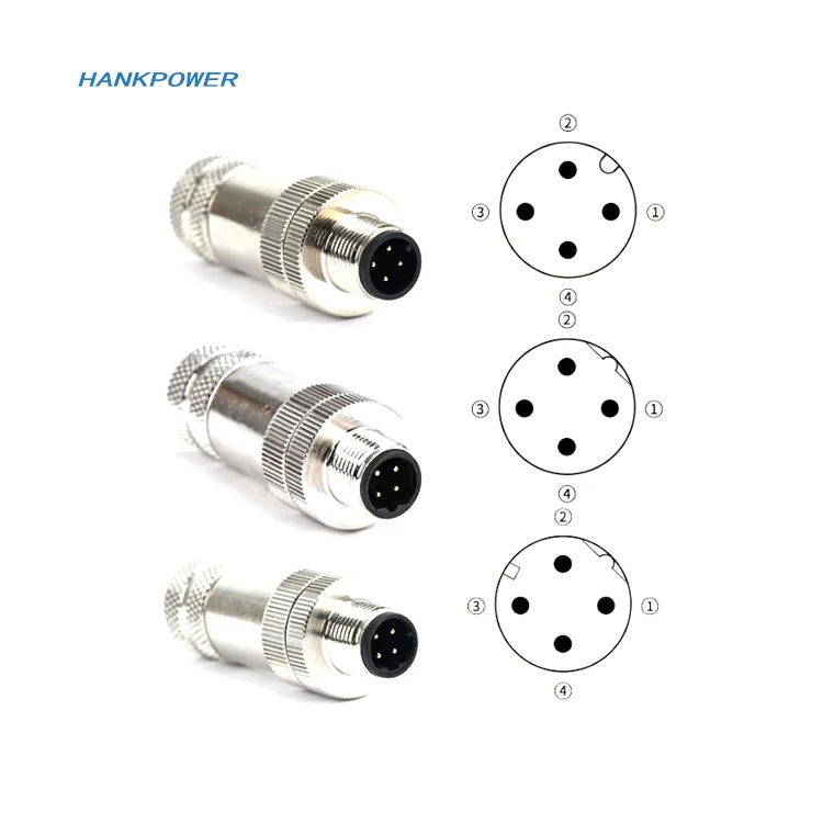 M12 Connector 4pins A B D Code Male Female Straight Shield Screw Metal Plug Field Wireable