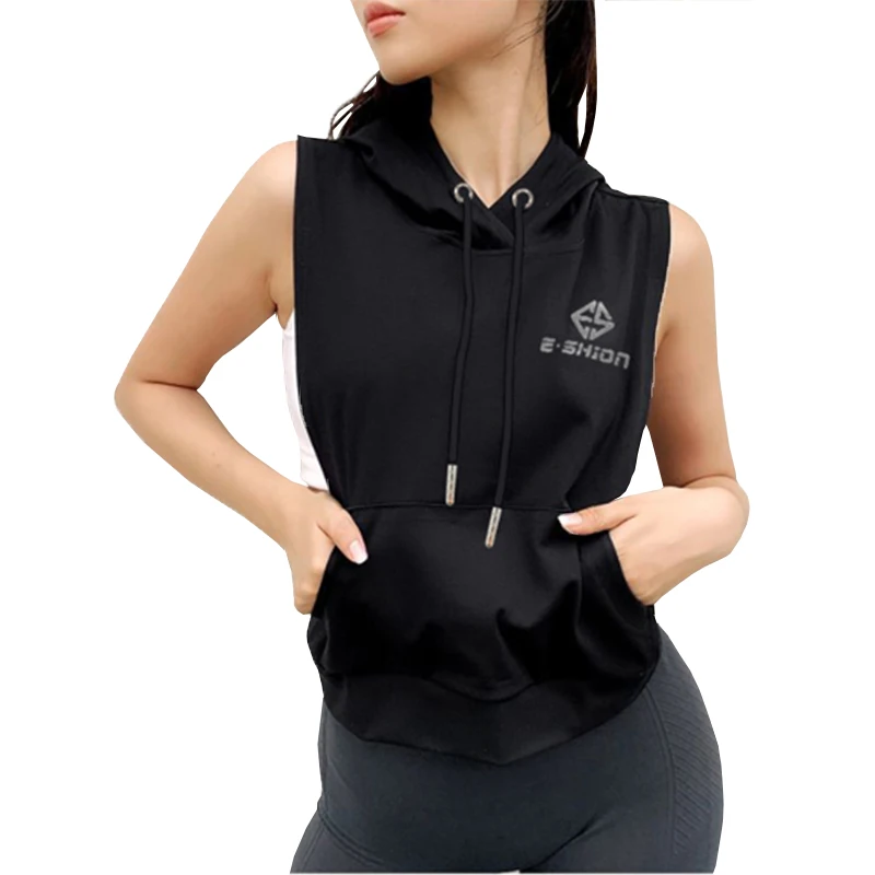 womens sleeveless moletom com capuz workout
