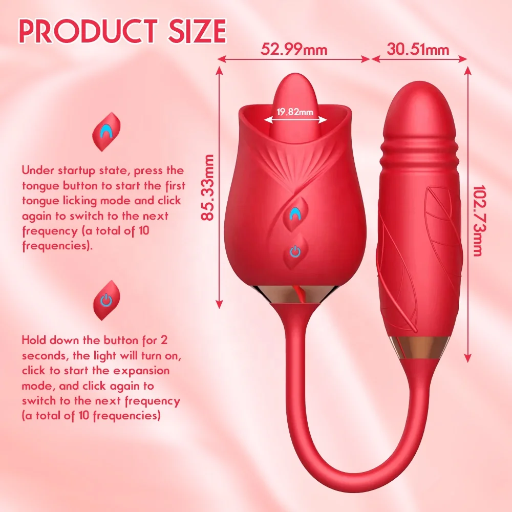 Rose Vibrator 10 Speed Thrusting Retractable Tongue Licking Slapping Nipple Sucking Clitoris Stimulation Masturbation for Women