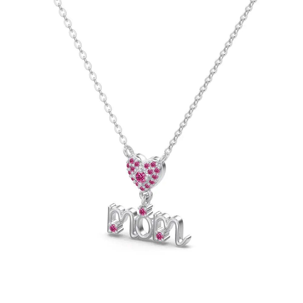 KAKODIY Mother's Day Festive 925 Sterling Silver Gold Plated Mom Lettering Heart Pendant Necklace detail 3