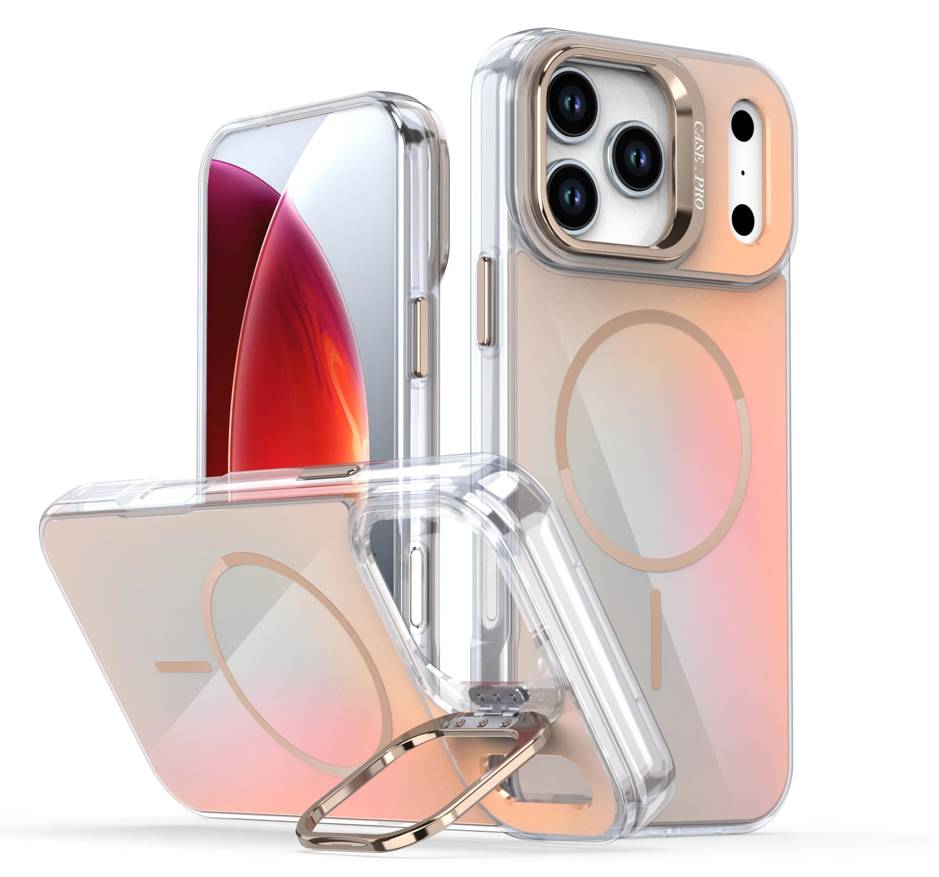 Gradient Colorful  Design Anti Collision Magnetic TPU PC Phone Case for Iphone 17 Pro Max and Other Series With Camera Stand