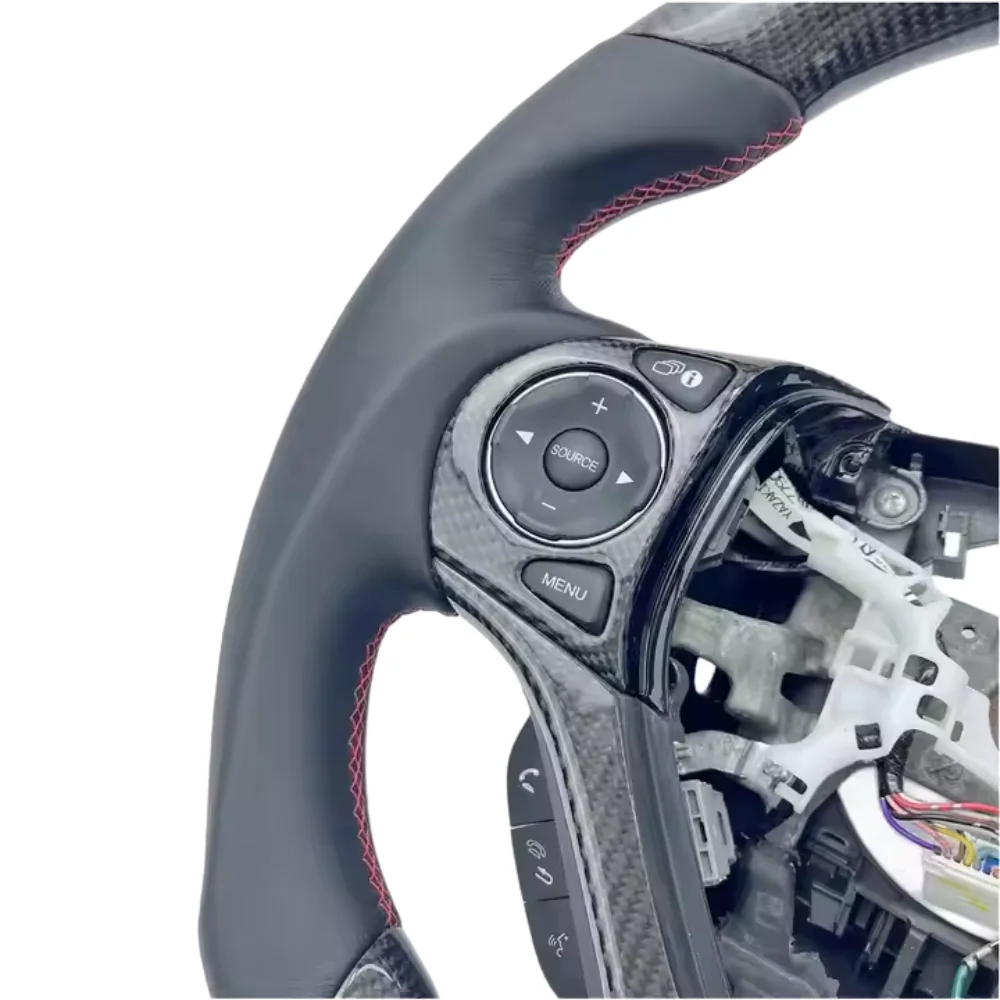 ZY Premium Custom Smooth Leather & Carbon Fiber Steering Wheel Compatible with Hon-da Civic Sedan Hatchback