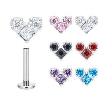 Wholesale Children's Wedding 16G Titanium Lip Stud Internal Thread CZ Labret Piercing Cartilage Helix Tragus ASTM F136 G23