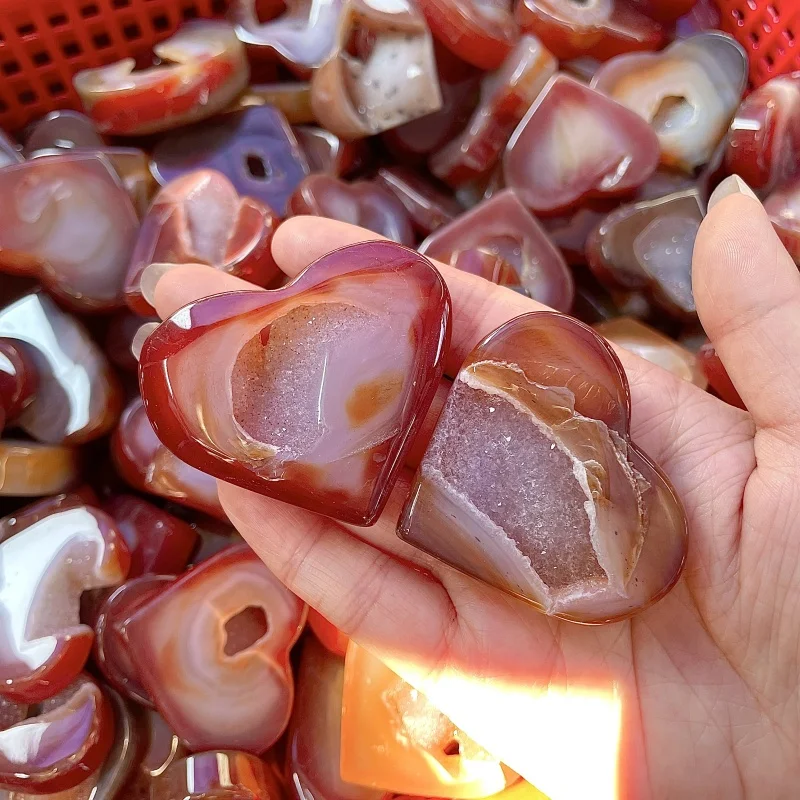Wholesale High Quality Natural Red Agate Druzy Heart Carved