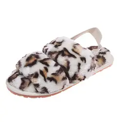 All Black fur for slides Faux Slippers Winter Boots Women Wholesale Fashion Lady Fabric Fox Slipper Shoes Fluffy Women