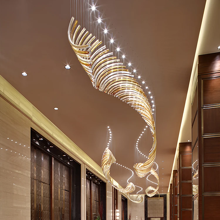 product customizable high end spiral led chandelier gold white crystal elements artistic design residential light pendant for hotel use-0